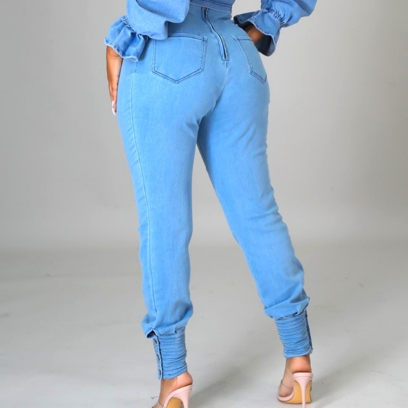 Denim Button Cuffed Pants - Picture 3 of 4